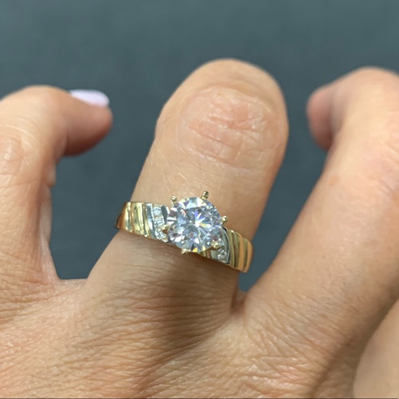 14k Yellow Real Gold 1ct Round CZ Engagement Ring - Picture 1 of 7